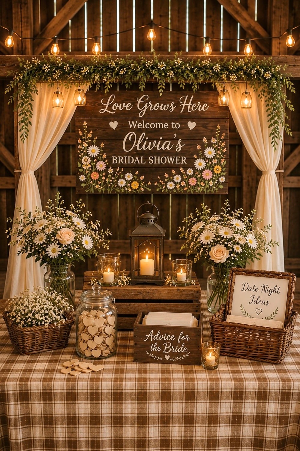 🌻 Dreaming of a rustic barn bridal shower? 🎉 Transform your celebration into a vintage countryside affair with charming decor, mason jar centerpieces, and fairy lights. This delightful theme offers a cozy, laid-back vibe perfect for brides who love the great outdoors. Capture the essence of rural elegance with burlap table runners, wildflower bouquets, and a delicious farm-to-table menu. Don't forget the hay bales for added country flair! 🐴 #BarnBridalShower #RusticWedding #CountryChic #VintageBride #OutdoorCelebrations #BridalShowerIdeas #WeddingInspiration