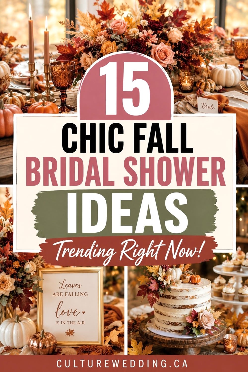 Embrace the magic of autumn with these enchanting Fall bridal shower theme ideas! Transform your celebration with cozy decor, like warm-toned table settings, rustic centrepieces, and seasonal florals. Consider incorporating a cider bar, pumpkin-spice treats, and a foliage-inspired photo backdrop to capture those picture-perfect moments. These ideas are perfect for creating an intimate and festive atmosphere. Follow for more: Fall bridal shower, autumn decor, rustic centrepieces, seasonal florals. Discover more inspiration on Pinterest and make your event unforgettable! 🍁✨