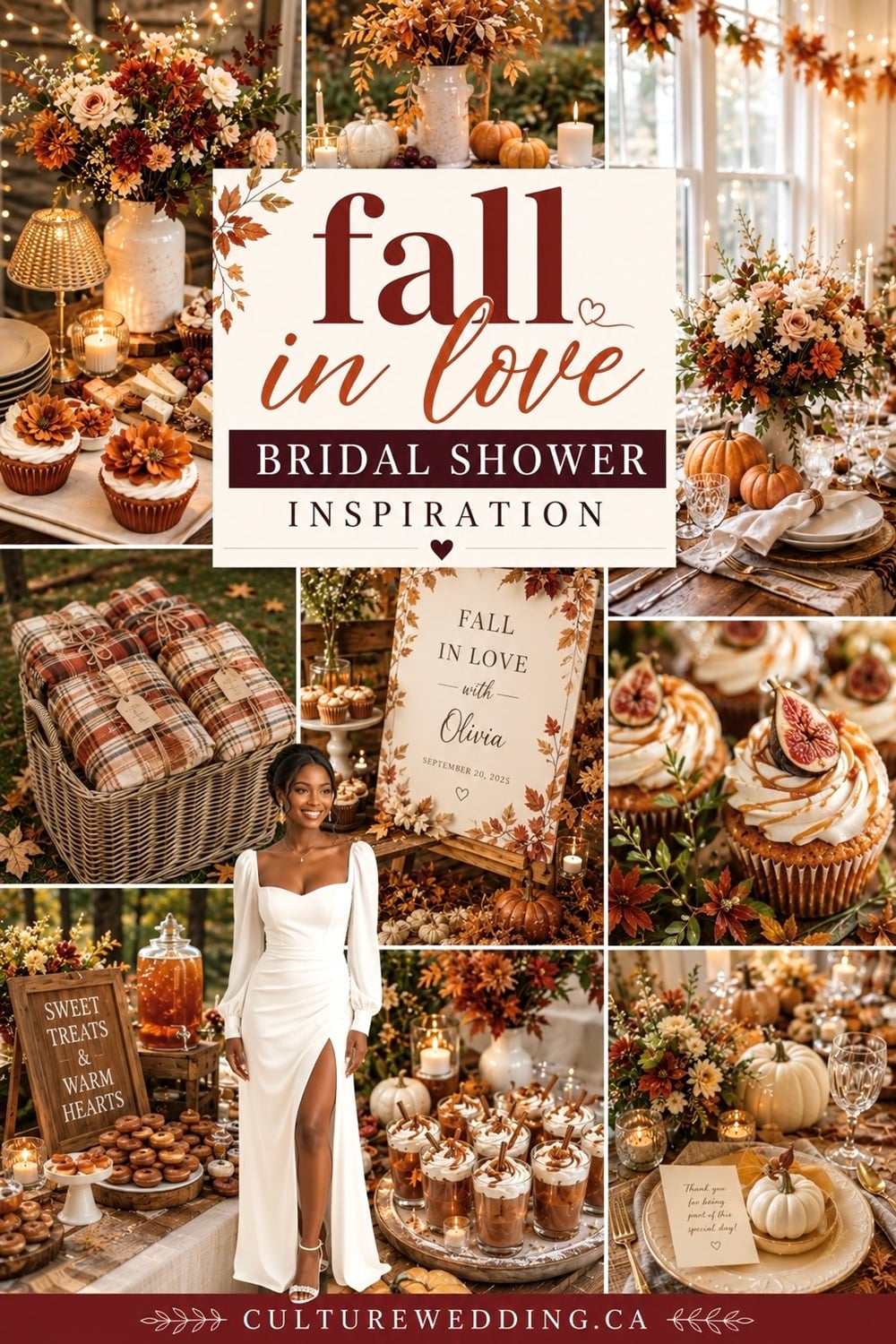 Embrace the enchanting allure of fall with a dreamy "Fall in Love" bridal theme. This captivating concept combines the warmth of autumn hues with romantic elements, creating a perfect setting for your special day. Imagine a ceremony adorned with vibrant leaves, rustic décor, and cozy candlelight. Incorporate vintage lace, elegant bouquets, and woodland accents to enhance the charm. Follow us for: fall wedding, autumn bridal, rustic romance. Discover new ideas and save your favourites for a bridal shower to remember.