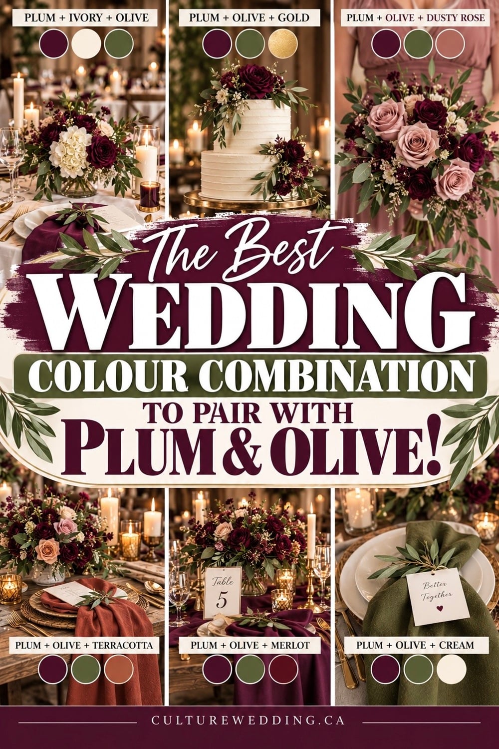 Transform your wedding into an enchanting affair with the timeless elegance of a plum and olive colour palette. This sophisticated duo blends deep, rich tones with earthy, natural hues, creating a perfect balance for any season. Ideal for rustic, vintage, or bohemian themes, these colours bring warmth and sophistication to your special day. Add accents of gold or cream for that extra touch of luxury. You will find the best tips for “wedding inspiration,” “colour trends,” and “elegant wedding themes” to ensure your pin stands out. Discover how this stunning palette can make your wedding unforgettable! 🌿💜 #WeddingColors #PlumAndOlive #ElegantWedding