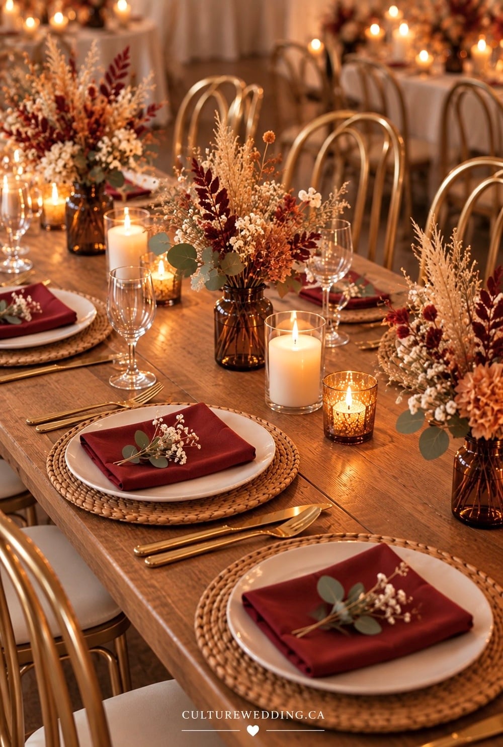 Using dried flowers for fall wedding table decor is a beautiful way to create a warm, romantic autumn wedding tablescape. Discover dried flower wedding centerpieces, rustic fall wedding decor, boho wedding table ideas, pampas grass, dried wheat, neutral wedding colors, terracotta and rust accents, and cozy candlelight. Perfect for fall wedding receptions, October weddings, November weddings, DIY wedding decor, and budget-friendly autumn wedding ideas.