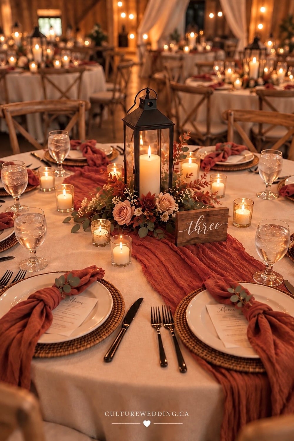 Fall wedding tables with lanterns for a warm, romantic and cozy autumn reception. Find fall wedding table decor, lantern wedding centerpieces, autumn wedding decorations, fall wedding centerpieces, rustic wedding table ideas, candlelit wedding decor, farmhouse wedding decorations, outdoor wedding ideas, greenery wedding centerpieces, neutral fall wedding decor, wooden wedding details and cozy wedding reception ideas. Perfect for a rustic wedding, barn wedding, outdoor reception, intimate fall celebration or couples planning a warm autumn wedding theme.