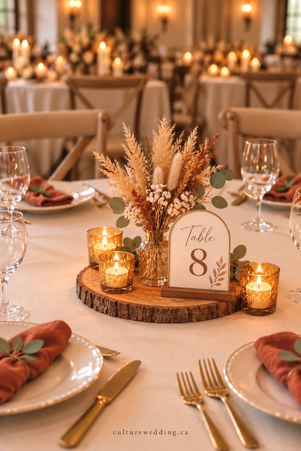 Simple fall wedding table decor ideas for a warm, elegant and affordable autumn reception. Find simple fall wedding decorations, fall wedding table decor, easy wedding centerpieces, autumn wedding centerpieces, neutral fall wedding decor, rustic wedding table ideas, greenery wedding decor, candle wedding centerpieces, dried flower arrangements, earthy wedding colors, minimalist wedding table settings and cozy wedding reception ideas. Perfect for a rustic, boho, outdoor, barn or intimate fall wedding with simple and budget-friendly table decorations.