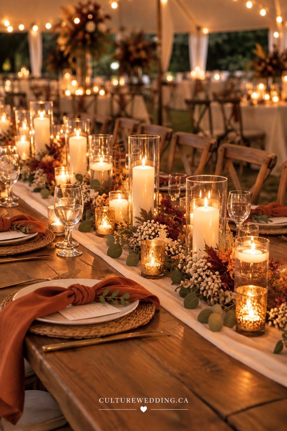 Rust orange wedding table ideas for a warm and romantic fall wedding reception. Find rust orange wedding decor, fall wedding table decorations, autumn wedding centerpieces, rust wedding colors, orange wedding ideas, burnt orange wedding decor, rustic wedding table settings, fall wedding centerpieces, seasonal wedding flowers, dried floral arrangements, candlelit wedding tables, terracotta wedding decor and earthy wedding colors. Perfect for a rustic fall wedding, outdoor reception, barn wedding, boho celebration or cozy autumn wedding theme.