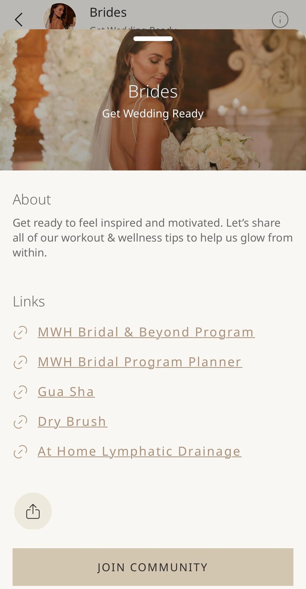 Community for brides to work out and do pilates