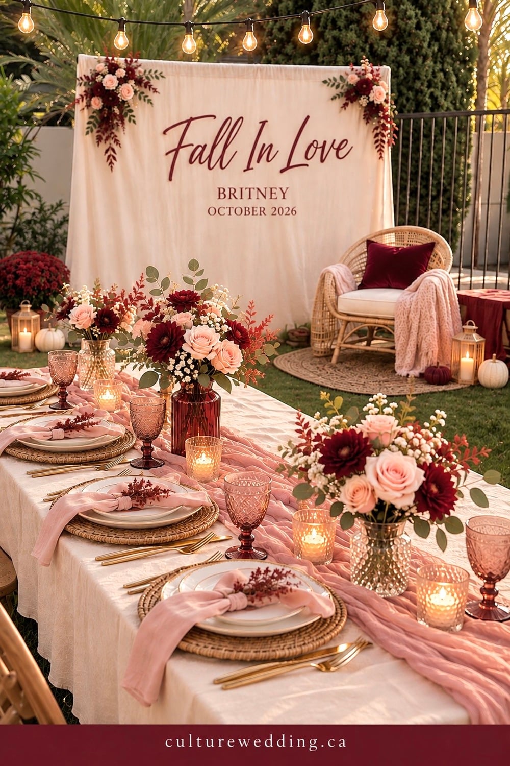 Fall in love bridal shower themes for a romantic and cozy autumn celebration. Find fall bridal shower ideas, fall in love bridal shower themes, autumn bridal shower decorations, fall bridal shower decor, pumpkin bridal shower ideas, burnt orange and burgundy wedding colors, rustic bridal shower themes, cozy bridal shower ideas, fall floral arrangements, bridal shower tablescapes, autumn dessert tables, bridal shower games and seasonal party decorations. Perfect for a fall bridal shower, couples shower or bride-to-be celebration with warm colors, romantic details and festive autumn charm.