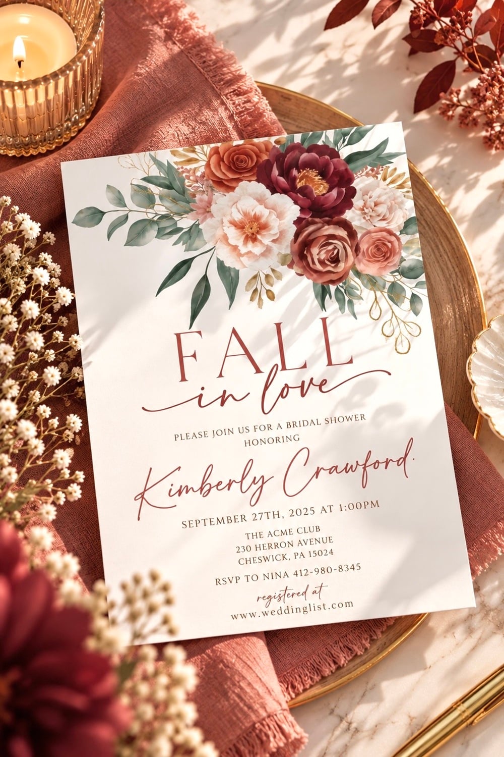 Fall in love bridal shower invitation ideas for a romantic autumn celebration. Find fall bridal shower invitations, fall in love bridal shower theme, autumn bridal shower invitations, fall wedding shower ideas, romantic bridal shower invitations, pumpkin bridal shower decor, burnt orange and burgundy wedding colors, rustic bridal shower themes, floral bridal shower invitations, cozy fall party ideas and elegant autumn invitations. Perfect for a fall bridal shower, featuring warm seasonal colors, delicate florals, romantic details and charming autumn-inspired designs for the bride-to-be.
