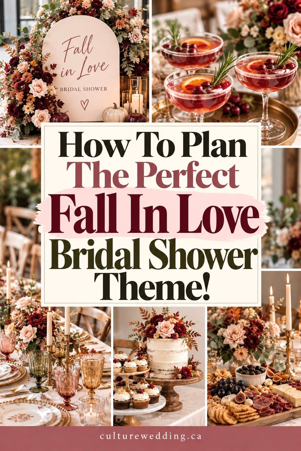 Fall in love bridal shower theme ideas for a romantic autumn celebration filled with cozy details and seasonal charm. Find fall bridal shower decorations, fall in love bridal shower theme, autumn bridal shower ideas, fall bridal shower decor, pumpkin decorations, burnt orange and burgundy color palettes, rustic bridal shower ideas, fall floral arrangements, bridal shower tablescapes, cozy fall party decor, autumn dessert tables, bridal shower games and fall party favors. Perfect for a bride-to-be who loves warm colors, romantic details, pumpkin-inspired decor and beautiful fall celebrations.